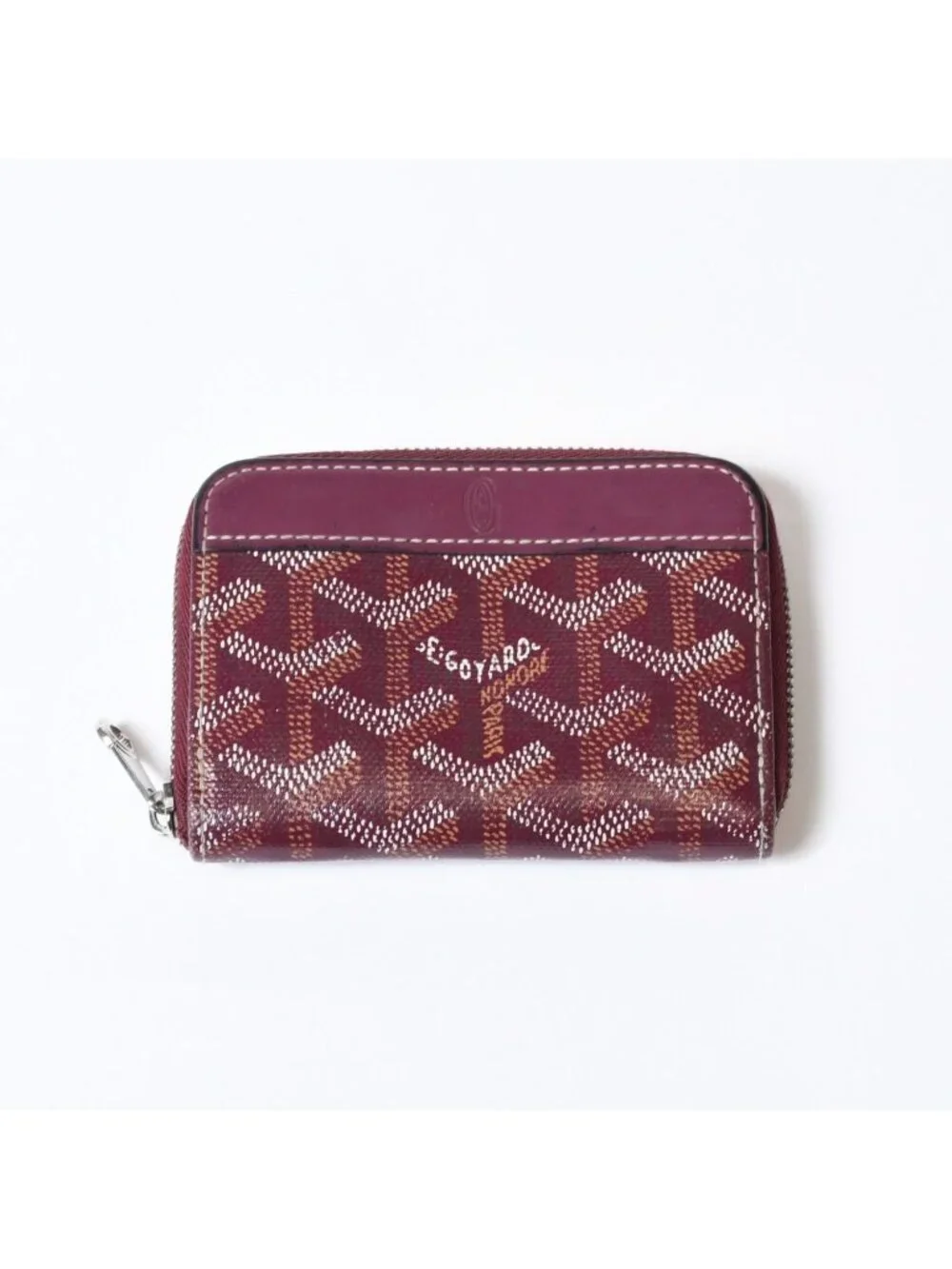 Goyard Matignon PM Card Case Coin Purse Din Canvas Leather Red Silver